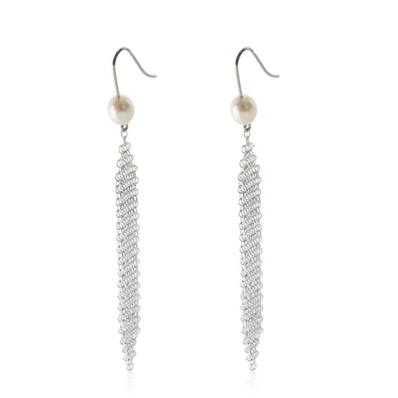 Tiffany & Co. Elsa Peretti Mesh Tassel with Pearl Earrings in Sterling Silver - Picture 1 of 3